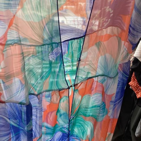 Women's bathing suit sheer cover RESORT by Chuck A. Size L Orange Floral - Picture 11 of 13